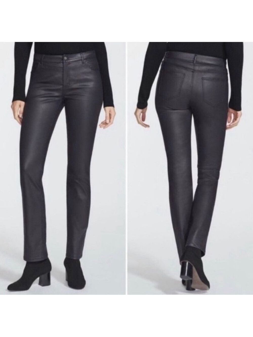 Lafayette 148 New York Thompson Waxed Slim Leg Jeans Pants black Size 0